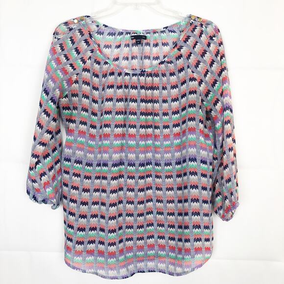 Gap Multicolor 3/4 Balloon Sleeves Scoop Neck Top Size M - Picture 1 of 11